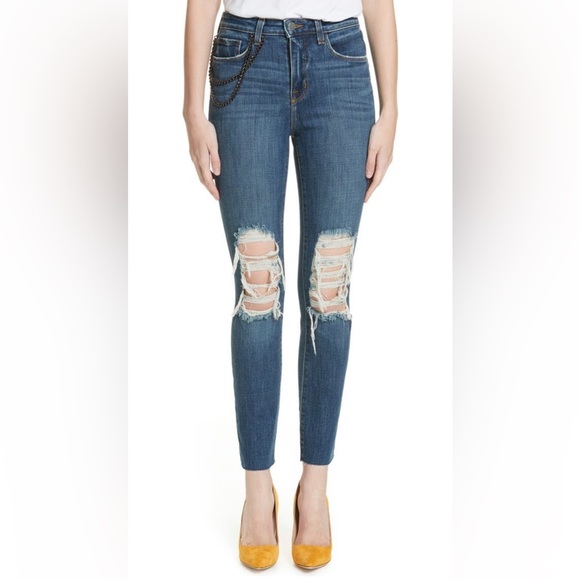 🆕 L’AGENCE “Luna” high rise straight leg distressed jeans Size 28 - Picture 6 of 11